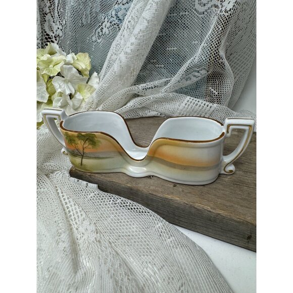 Vintage Nippon Hand Painted Spoon Holder Sunset & Tree Sceen - Picture 3 of 11